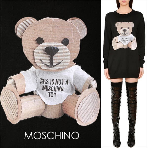モスキーノ コピーMOSCHINO2018 ウール テディベア柄 ニットワンピース