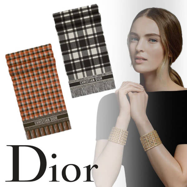 Dior チェック柄 フリンジ付きスカーフ 即日対応☆ディオール CHECK'N'ディオール スカーフ コピー ウール