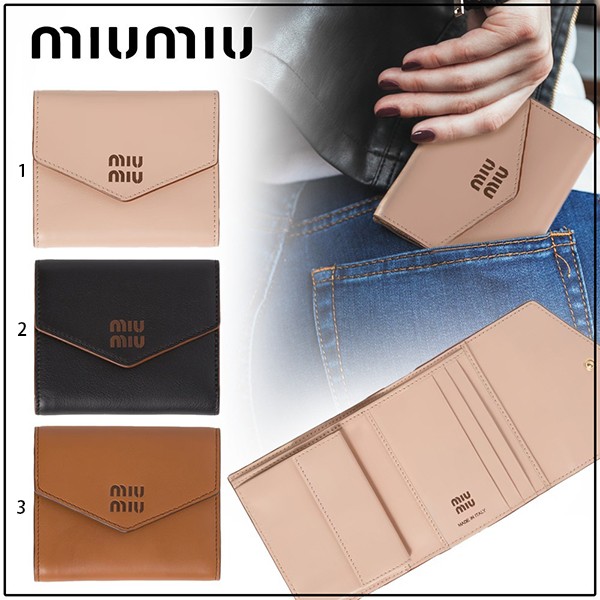 ミュウミュウ レザー スモール 三つ折り 財布 3色 miu221555ミュウ