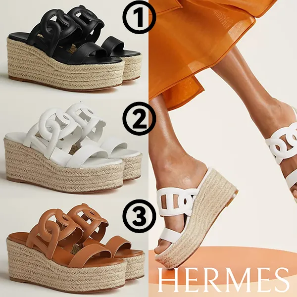 エルメス HERMES レディースサンダル オアジス 38 1/2 白 サンダル 