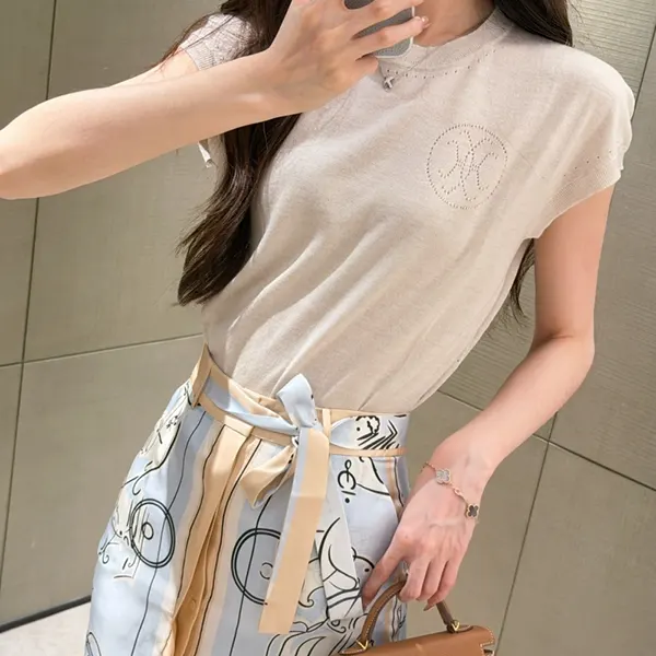 美品　エルメス　Hリフト 半袖ニット　38 エルメス Hリフト カシミヤ半袖ニット コピー H6E2652D1A336エルメスコピー