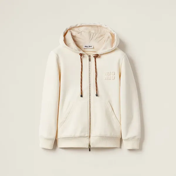 ミュウミュウ Fleece Zip-Up Jacket フード付きジップアップ